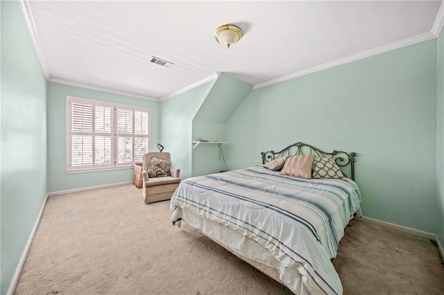 carpeted bedroom with crown molding