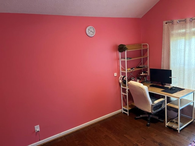 2256 Hansford Pass, Buford, GA 30519 - office area featuring wood finished floors, baseboards, and lofted ceiling