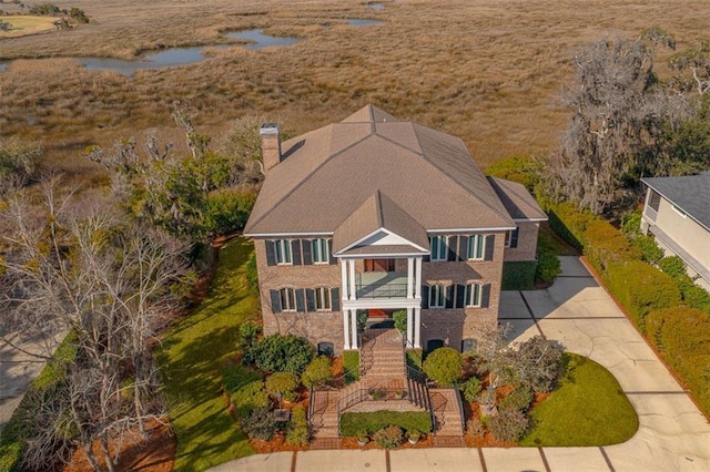 aerial view with a water view