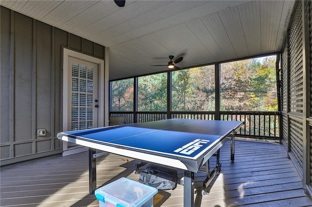 wooden terrace with ceiling fan