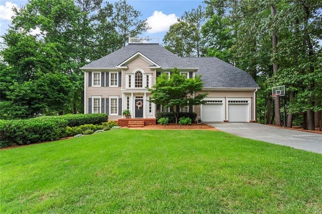 121 Clipper Bay Dr, Alpharetta, GA 30005 - view of front of house with an attached garage, concrete driveway, a front yard, and roof with shingles
