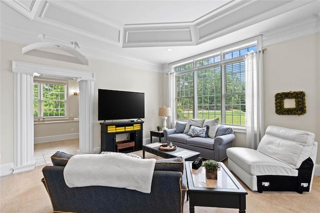 4337 Mountain View Rd, Oakwood, GA 30566 - living room featuring light colored carpet and ornamental molding