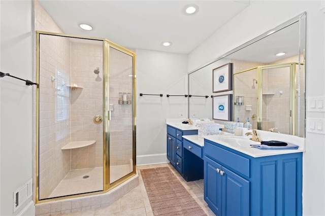 4337 Mountain View Rd, Oakwood, GA 30566 - full bath with double vanity, a stall shower, tile patterned floors, and recessed lighting