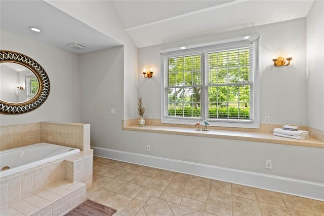 4337 Mountain View Rd, Oakwood, GA 30566 - full bath with a garden tub, vaulted ceiling, and tile patterned floors