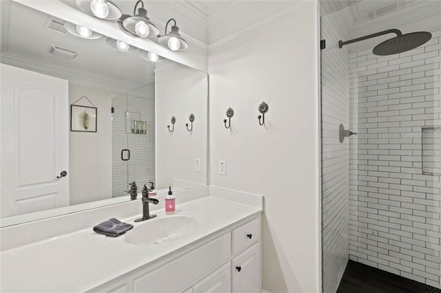 4337 Mountain View Rd, Oakwood, GA 30566 - full bathroom featuring a stall shower, vanity, and crown molding