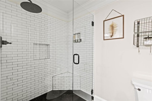 4337 Mountain View Rd, Oakwood, GA 30566 - bathroom featuring a shower stall and crown molding