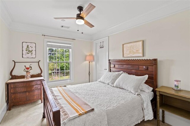4337 Mountain View Rd, Oakwood, GA 30566 - bedroom featuring crown molding, light carpet, and a ceiling fan
