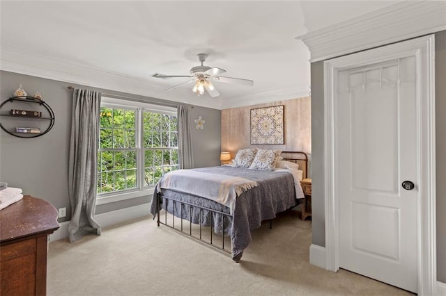 4337 Mountain View Rd, Oakwood, GA 30566 - bedroom with light colored carpet, crown molding, and a ceiling fan