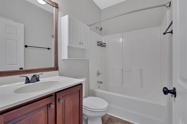 bathroom with vanity, shower / tub combination, tile patterned flooring, and toilet
