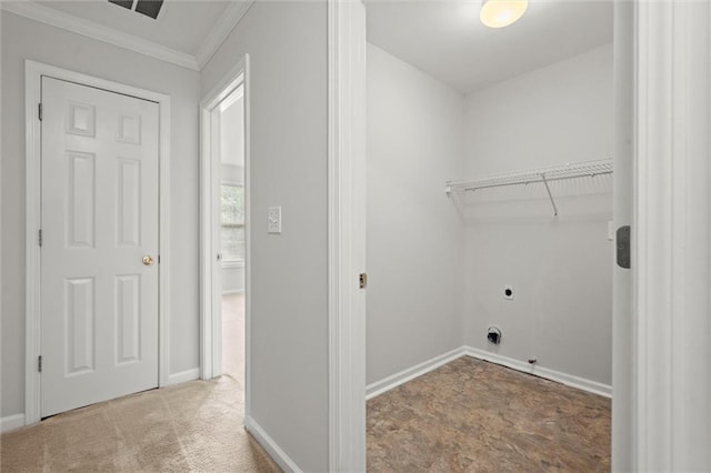 194 Lake Ruby Dr, Suwanee, GA 30024 - washroom featuring hookup for an electric dryer, ornamental molding, and baseboards