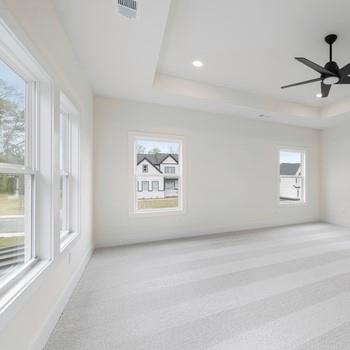 6450 Pond View Dr, Cumming, GA 30028 - unfurnished room featuring plenty of natural light, ceiling fan, a raised ceiling, recessed lighting, and baseboards