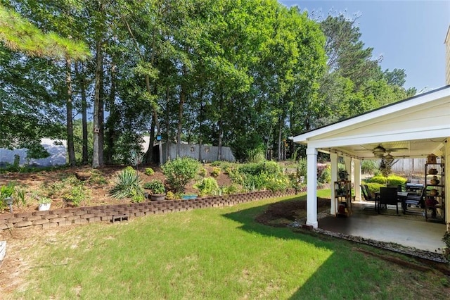 964 Natural Brook Trl, Lawrenceville, GA 30045 - view of green lawn featuring ceiling fan and a patio area