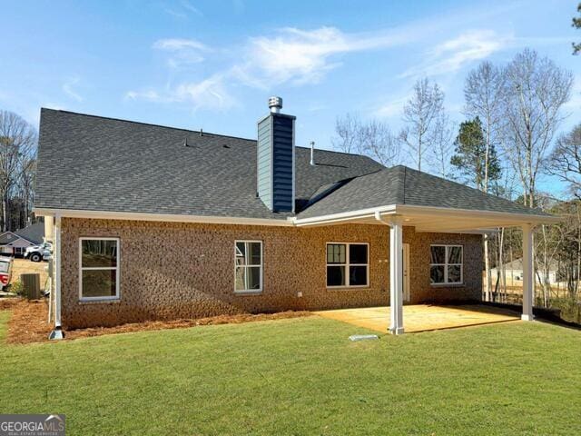 3402 Milan Ct Lot 1Plapprox Sqft 2, Douglasville, GA 30135 - back of house featuring a patio, a yard, a chimney, and roof with shingles