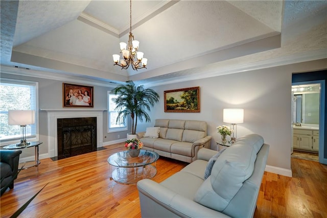 3265 Bethesda Park Ct, Lawrenceville, GA 30044 - living room with a raised ceiling, plenty of natural light, baseboards, and crown molding