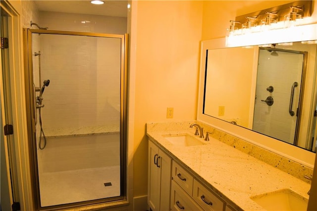 1521 Larkwood Dr, Canton, GA 30114 - bathroom featuring a sink, a shower stall, and double vanity