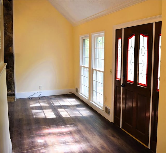 1521 Larkwood Dr, Canton, GA 30114 - foyer with ornamental molding, lofted ceiling, visible vents, and a wealth of natural light