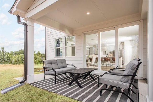 view of patio / terrace featuring sink and outdoor lounge area