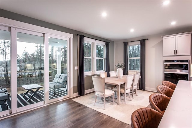 dining space with dark hardwood / wood-style floors