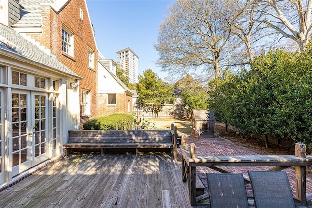 wooden terrace with french doors