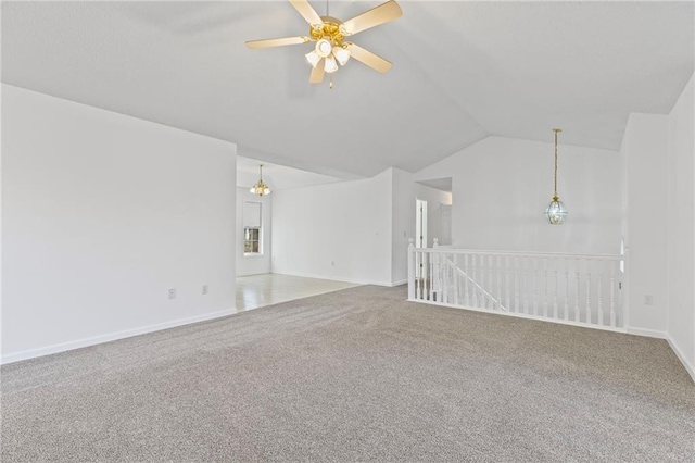 305 Bridgewater Ter, Canton, GA 30115 - unfurnished living room with a ceiling fan, carpet, and vaulted ceiling