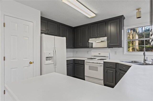 305 Bridgewater Ter, Canton, GA 30115 - kitchen featuring white appliances, under cabinet range hood, a textured ceiling, and light countertops