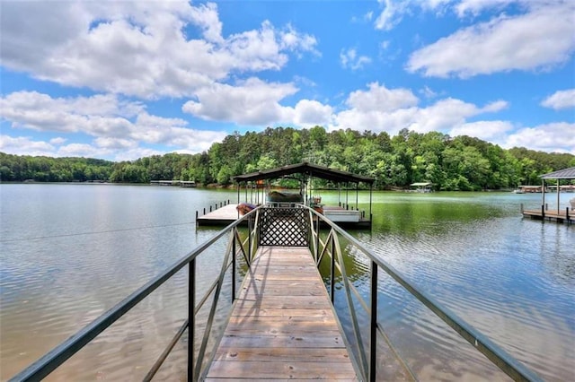 view of dock with a water view