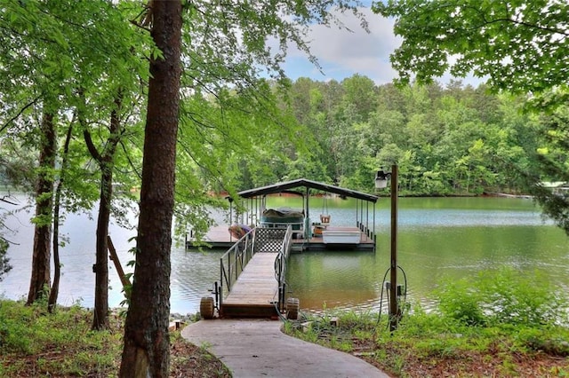 view of dock with a water view