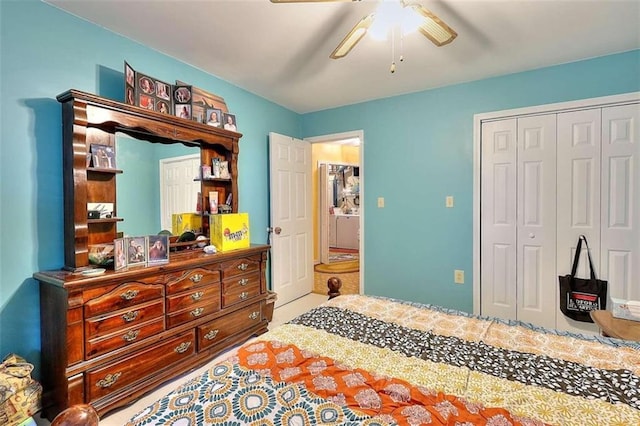 bedroom with a closet and ceiling fan