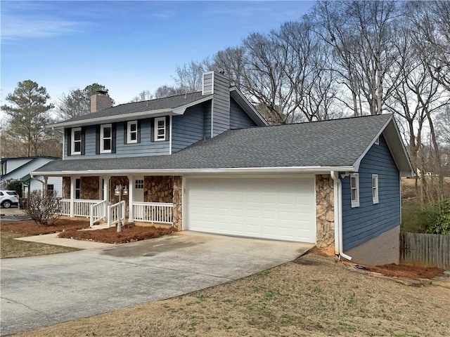 view of front of property featuring a garage and covered porch