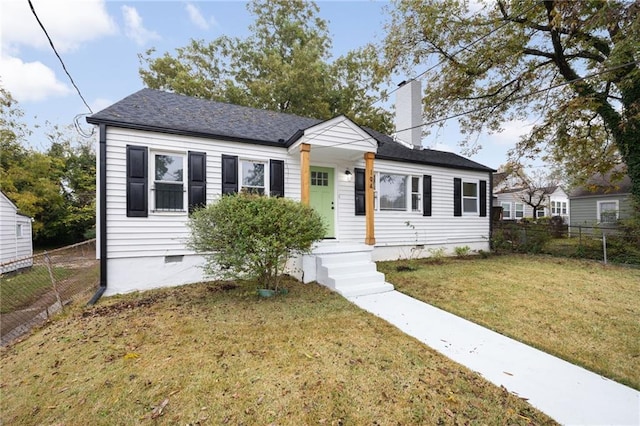 bungalow with a front lawn