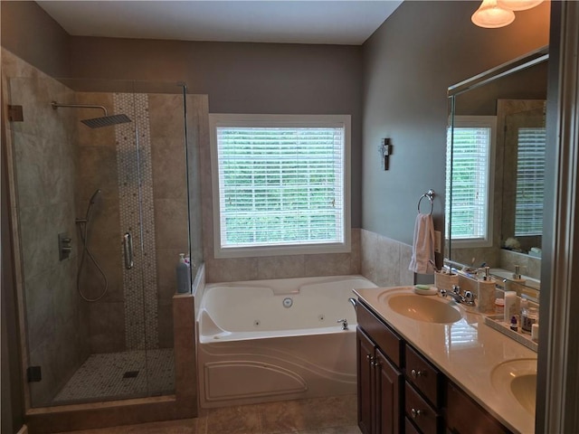 106 Trailside Way, Hiram, GA 30141 - full bath with plenty of natural light, a tub with jets, double vanity, and a shower stall