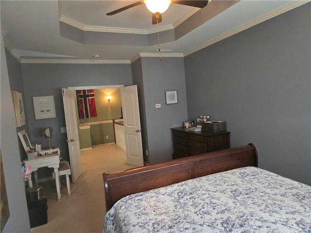 106 Trailside Way, Hiram, GA 30141 - carpeted bedroom with a tray ceiling, crown molding, and ceiling fan
