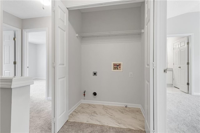 2754 Terrell Trace Dr, Marietta, GA 30067 - laundry area with hookup for a gas dryer, electric dryer hookup, light colored carpet, and hookup for a washing machine