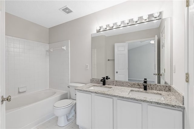 2754 Terrell Trace Dr, Marietta, GA 30067 - full bath with toilet, double vanity,  shower combination, and a textured ceiling