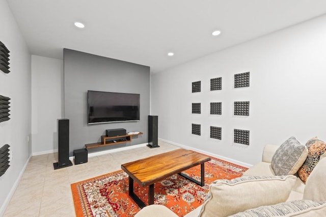 living room with light tile patterned flooring