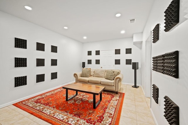 living room with light tile patterned floors