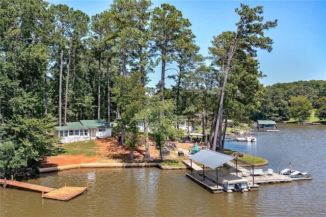 dock area with a water view