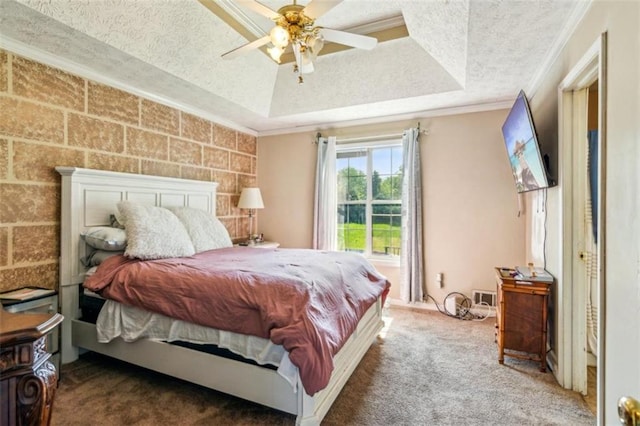 60 Boardwalk Ave, Covington, GA 30016 - bedroom featuring a raised ceiling, crown molding, carpet, and ceiling fan