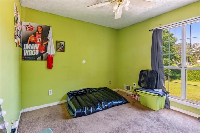 60 Boardwalk Ave, Covington, GA 30016 - unfurnished bedroom featuring multiple windows, carpet flooring, a textured ceiling, and ceiling fan