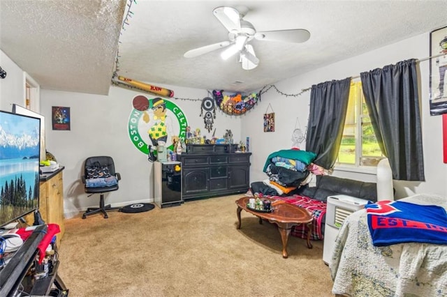 60 Boardwalk Ave, Covington, GA 30016 - carpeted bedroom featuring a textured ceiling and a ceiling fan