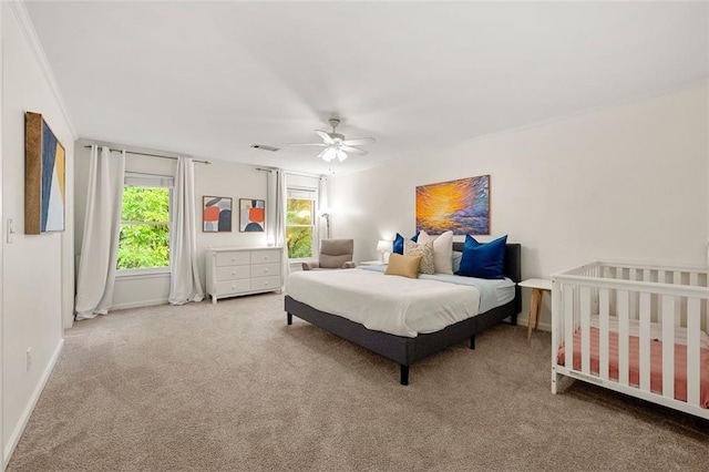 3714 Westbrooke Cir NE, Brookhaven, GA 30319 - bedroom featuring carpet, ornamental molding, baseboards, and a ceiling fan