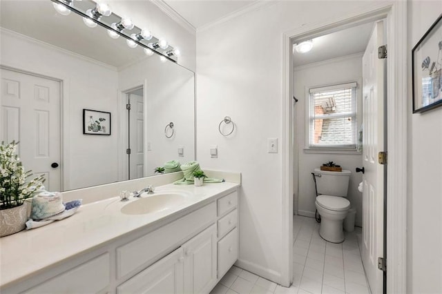 3714 Westbrooke Cir NE, Brookhaven, GA 30319 - full bathroom featuring vanity, tile patterned floors, toilet, ornamental molding, and baseboards