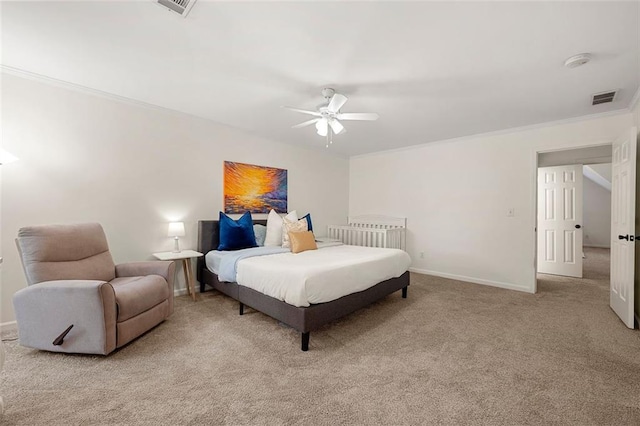 3714 Westbrooke Cir NE, Brookhaven, GA 30319 - bedroom with carpet flooring, baseboards, crown molding, and a ceiling fan