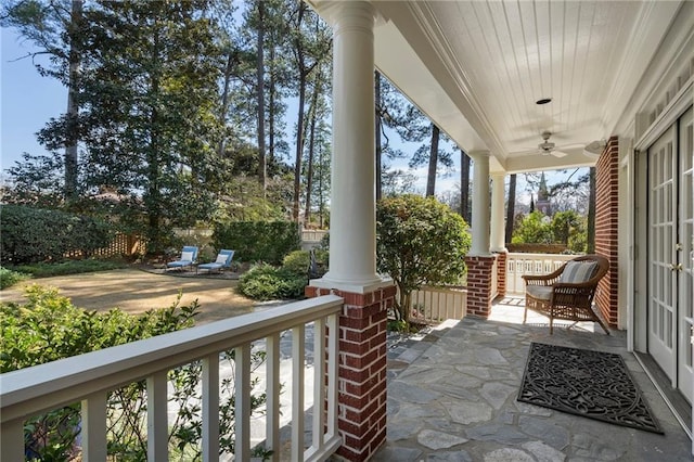 view of patio / terrace with a porch and a ceiling fan