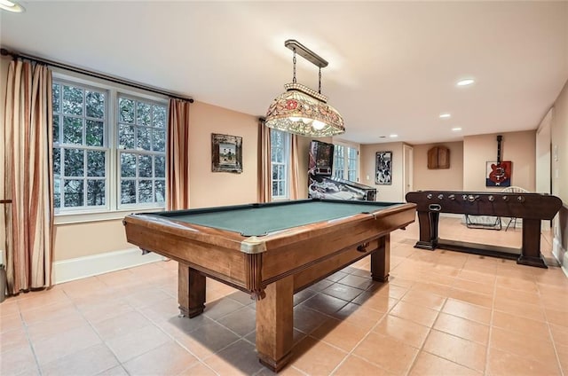 rec room with tile patterned flooring and billiards