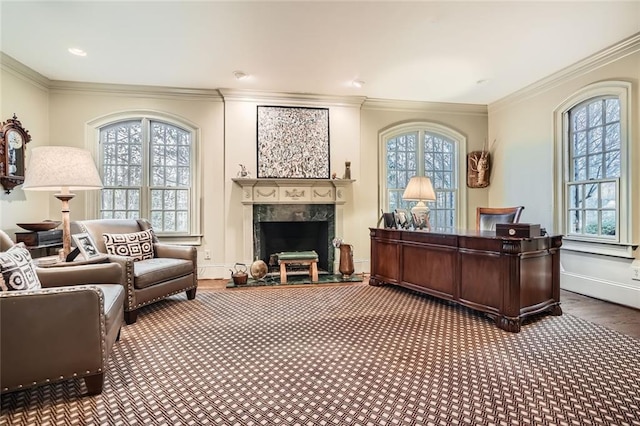 interior space featuring a healthy amount of sunlight and crown molding