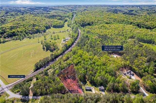 drone / aerial view of a heavily wooded area