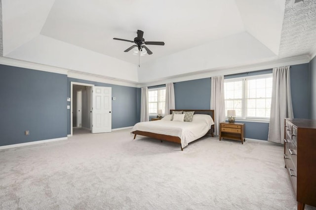 2689 Spring Rock Ct NE, Roswell, GA 30075 - bedroom featuring a raised ceiling, light carpet, and a ceiling fan