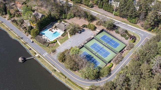 2689 Spring Rock Ct NE, Roswell, GA 30075 - aerial overview of property's location featuring a pool and a large body of water
