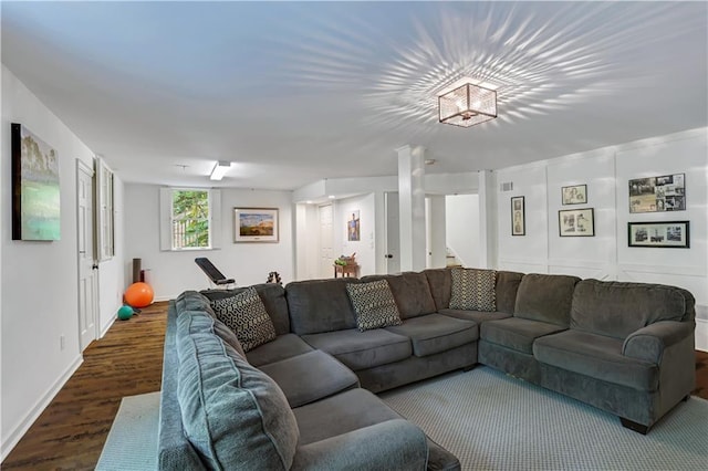 living room featuring dark hardwood / wood-style floors